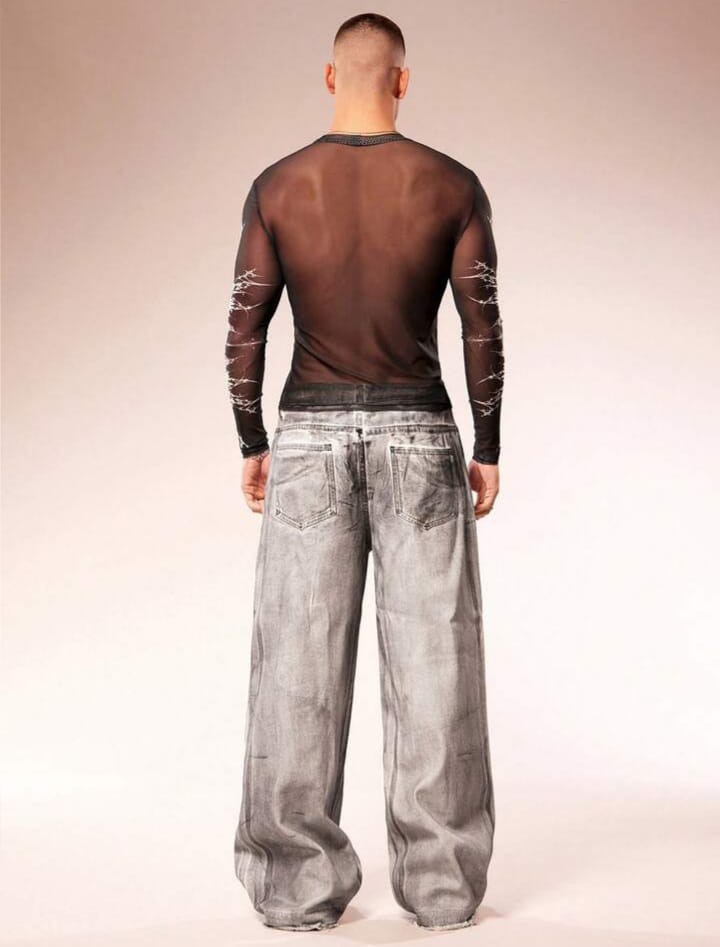 Men's Slim Fit Sheer Round Neck Long Sleeve Tees